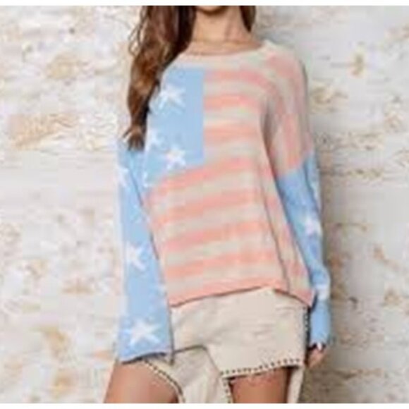 POL Sweaters - POL Oversize Loose Fit American Flag Lightweight Leisure Sweater Knit Top Size S